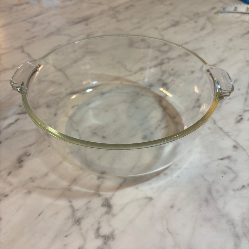 Vintage Pyrex 023 Clear Glass Round Casserole Dish 1.5 Quart Tab Handles